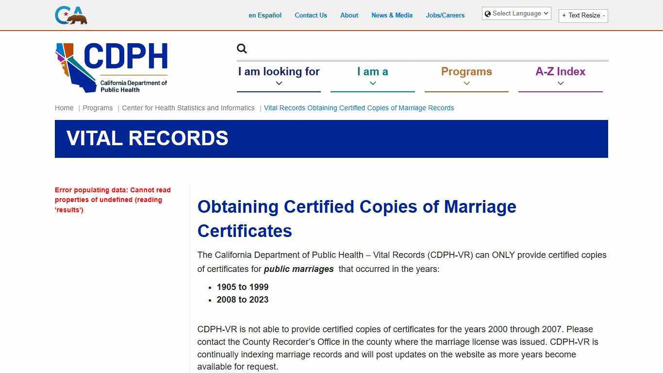 Vital Records Obtaining Certified Copies of Marriage Records