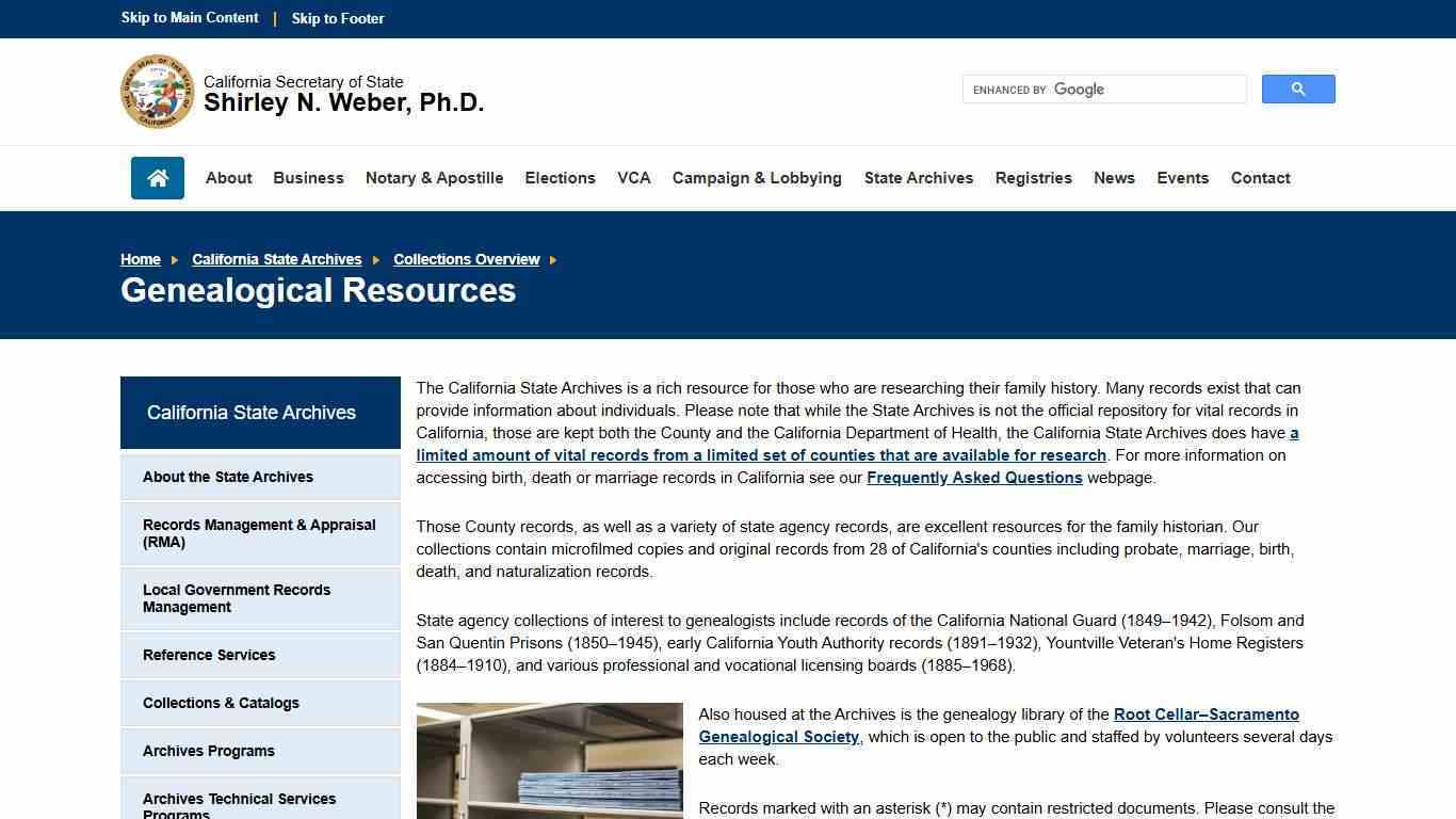 Genealogical and Family History Resources - California State Archives - California Secretary of State