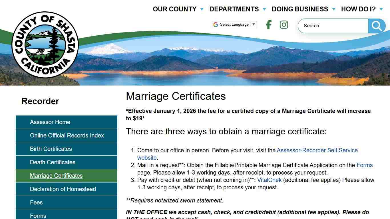 Marriage Certificates | Shasta County CA