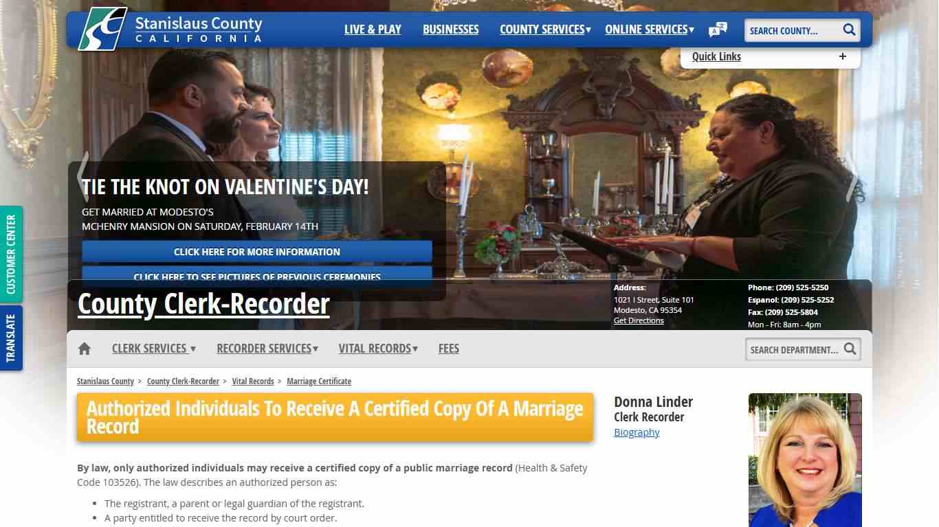 Marriage Certificate - Vital Records - Clerk Recorder - Stanislaus County